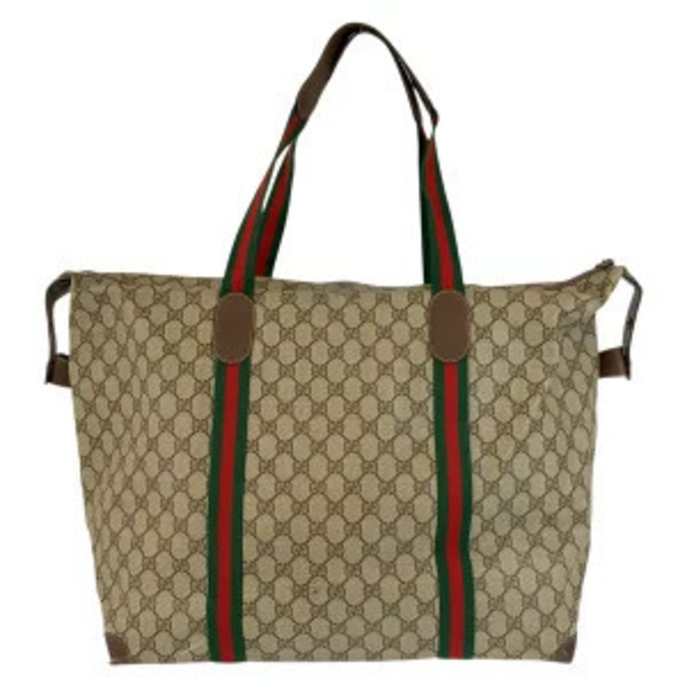 Gucci Boston Sherry brown canvas GG Supreme beige bag tote Brown Tan
